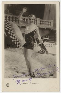 1b690 NANCY CARROLL signed French 4x6 postcard 1920s full-length in bathing suit on the beach!