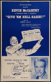 1b007 KEVIN MCCARTHY signed stage play WC 1989 when he starred in Give 'Em Hell Harry!