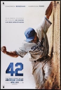 1c047 42 teaser DS 1sh 2013 baseball, image of Chadwick Boseman as Jackie Robinson sliding home!