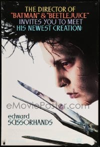 1c287 EDWARD SCISSORHANDS 1sh 1990 Tim Burton classic, close up of scarred Johnny Depp!