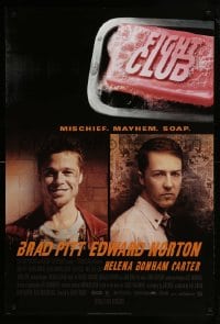 1c321 FIGHT CLUB style A advance DS 1sh 1999 portraits of Edward Norton and Brad Pitt & bar of soap!