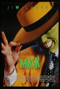 1c606 MASK style B int'l 1sh 1994 great super close up of wacky Jim Carrey in full make-up!