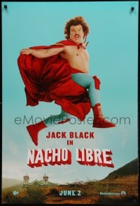 1c661 NACHO LIBRE teaser DS 1sh 2006 side image of Mexican luchador wrestler Jack Black in mid-air!