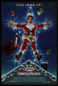 1c667 NATIONAL LAMPOON'S CHRISTMAS VACATION DS 1sh 1989 Consani art of Chevy Chase, yule crack up!