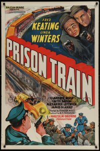 1c725 PRISON TRAIN 1sh 1938 Fred Keating, cool car racing alongside train artwork!