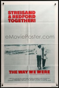 1c959 WAY WE WERE int'l 1sh 1973 Barbra Streisand & Robert Redford walk on the beach!
