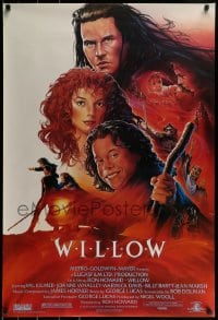 1c969 WILLOW 1sh 1988 Ron Howard directed, John Alvin art of Val Kilmer, Warwick Davis & Whalley!