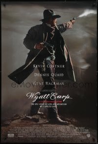 1c987 WYATT EARP advance DS 1sh 1994 cool image of Kevin Costner in the title role firing gun!