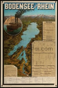 1d832 BODENSEE UND RHEIN 25x38 Swiss commercial poster 1970s Lake Constance, art from 1896 poster!