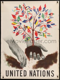 1d716 UNITED NATIONS 30x40 special poster 1947 art of flags as leaves of plant by Henry Eveleigh!