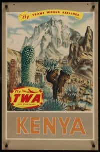 1d190 TWA KENYA 20x30 English travel poster 1950s desert landscape with mountains by Peter Jay!