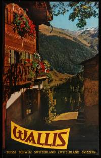 1d193 WALLIS 25x40 Swiss travel poster 1950s image of village & Swiss alpine countryside!