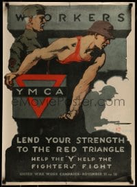 1d085 LEND YOUR STRENGTH 20x27 WWI war poster 1918 YMCA, help the Y help the fighters fight!