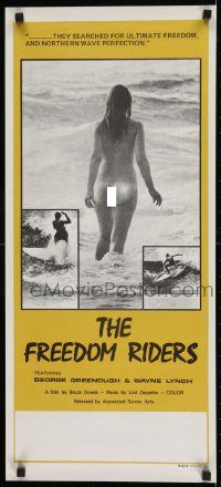 1f033 FREEDOM RIDERS Aust daybill 1972 completely naked Aussie surfer girl, yellow border design!