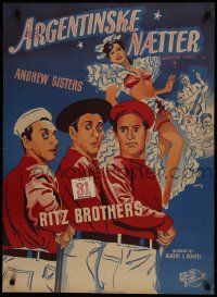 1f466 ARGENTINE NIGHTS Danish 1947 completely different art of The Ritz Brothers by K. Wenzel!