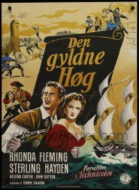 1f496 GOLDEN HAWK Danish 1952 art of pretty Rhonda Fleming & swashbuckling Sterling Hayden!