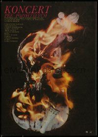 1f048 CONCERT FOR MOURNERS Slovak 12x16 1977 Thomas Pisecky burning violin art!
