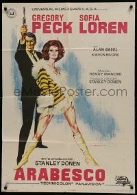 1f093 ARABESQUE Spanish 1966 art of Gregory Peck and sexy Sophia Loren by Robert McGinnis!