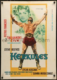 1f342 HERCULES Yugoslavian 20x28 1959 Nistri artwork of the world's mightiest man Steve Reeves!