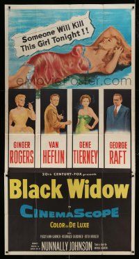 1g663 BLACK WIDOW 3sh 1954 Ginger Rogers, Gene Tierney, Van Heflin, George Raft, sexy art!