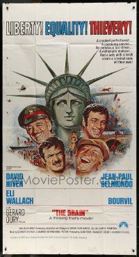 1g673 BRAIN int'l 3sh 1969 art of David Niven, Belmondo, Eli Wallach, Bourvil & Statue of Liberty!