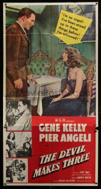 1g697 DEVIL MAKES THREE 3sh 1952 Gene Kelly, pretty Pier Angeli, she's been mixed up before!