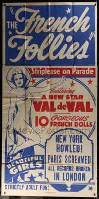 1g714 FRENCH FOLLIES Globe Poster 3sh 1951 ten gorgeous dolls striptease on parade, ultra rare!