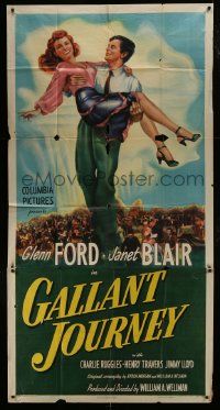 1g718 GALLANT JOURNEY 3sh 1946 great art of Glenn Ford carrying sexy Janet Blair, William Wellman!