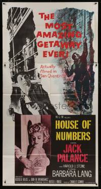 1g751 HOUSE OF NUMBERS 3sh 1957 two Jack Palances, sexy Barbara Lang, most amazing get-away ever!