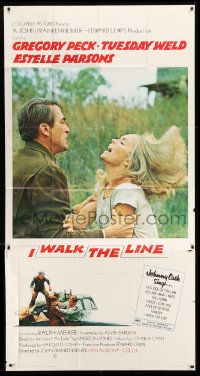 1g758 I WALK THE LINE int'l 3sh 1970 c/u of Gregory Peck grabbing Tuesday Weld, John Frankenheimer
