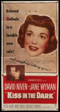 1g775 KISS IN THE DARK 3sh 1949 close up headshot of Jane Wyman + kissing David Niven!