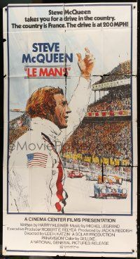 1g786 LE MANS 3sh 1971 Tom Jung artwork of race car driver Steve McQueen waving at fans!