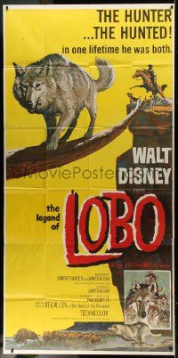 1g788 LEGEND OF LOBO 3sh 1963 Walt Disney, King of the Wolfpack, cool artwork of wolf being hunted!