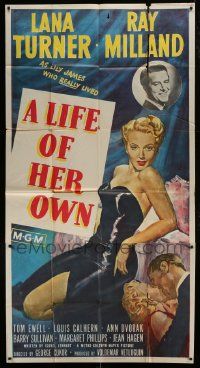 1g789 LIFE OF HER OWN 3sh 1950 full-length art of sexy Lana Turner, plus Ray Milland!