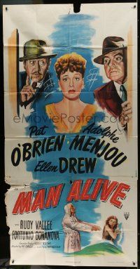 1g805 MAN ALIVE 3sh 1945 art of Ellen Drew between Pat O'Brien & Adolphe Menjou, screwball fantasy!