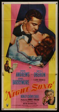 1g841 NIGHT SONG 3sh 1948 Dana Andrews, Merle Oberon, Ethel Barrymore, Hoagy Carmichael at piano!