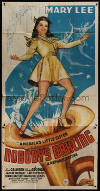 1g845 NOBODY'S DARLING 3sh 1943 cool art of America's Little Sister Mary Lee dancing on giant tuba!