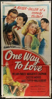 1g853 ONE WAY TO LOVE 3sh 1945 boys meet girls, it's a KISSER-DILLER of a comedy thriller!