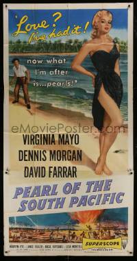 1g864 PEARL OF THE SOUTH PACIFIC 3sh 1955 art of sexy Virginia Mayo in sarong & Dennis Morgan!