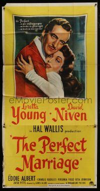 1g868 PERFECT MARRIAGE style A 3sh 1946 romantic close up art of Loretta Young hugging David Niven!