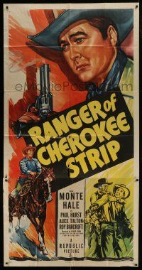 1g885 RANGER OF CHEROKEE STRIP 3sh 1949 cool art of Texas Ranger cowboy Monte Hale with gun!