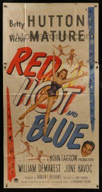 1g887 RED, HOT & BLUE 3sh 1949 great image of sexy dancer Betty Hutton in skimpy outfit!