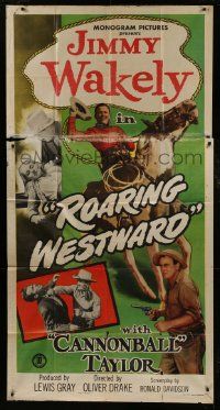 1g896 ROARING WESTWARD 3sh 1949 singing cowboy Jimmy Wakely on his horse, Dub 'Cannonball' Taylor!