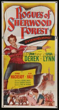 1g898 ROGUES OF SHERWOOD FOREST 3sh R1956 John Derek as the son of Robin Hood, overwhelming!