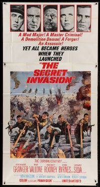1g906 SECRET INVASION 3sh 1964 Stewart Granger, Raf Vallone, Mickey Rooney, cool WWII artwork!