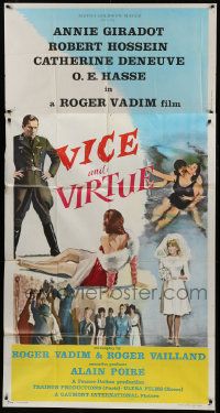 1g977 VICE & VIRTUE 3sh 1962 Roger Vadim, Catherine Deneuve, Annie Girardot, different art!