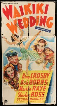 1g979 WAIKIKI WEDDING 3sh 1937 art of Bing Crosby, Bob Burns, Martha Raye & Ross in Hawaii, rare!
