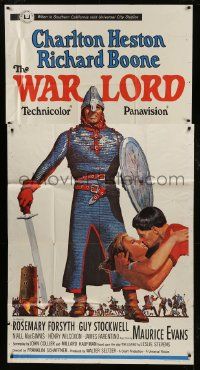 1g980 WAR LORD 3sh 1965 Charlton Heston all decked out in armor with sword by Howard Terpning!