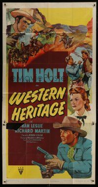 1g982 WESTERN HERITAGE style A 3sh 1948 Tim Holt with two guns, Nan Leslie, cool montage art!