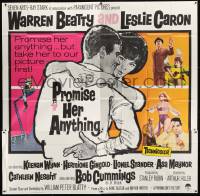 1g158 PROMISE HER ANYTHING 6sh 1966 art of Warren Beatty w/fingers crossed & pretty Leslie Caron!